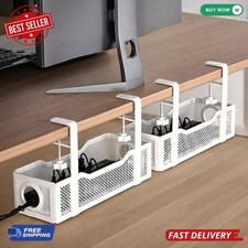 2 Pack Cable Management under Desk Tray, No Drill Cable Management Box with Clam