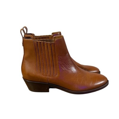 Lauren Ralph Lauren Ericka Tan Leather Chelsea Boots Gold RL Logo Womens 7.5B
