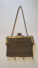 Antique German Silver Mesh Chain Clutch Cocktail Handbag Kisslock