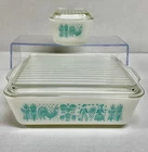 Vintage Pyrex 502 & 503 Amish Butter Print Dishes w/ Lids- Butterprint Turquoise