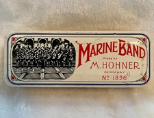 VINTAGE MID CENTURY M HOHNER BLUESBAND HARMONICA W/ A MARINE BAND CARYING CASE.