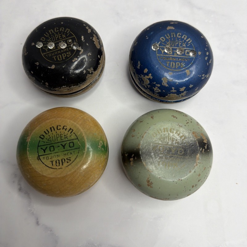 Duncan Super Tournament Top Striped Wooden YoYo (4) Jeweled Vintage 1950s-1960s