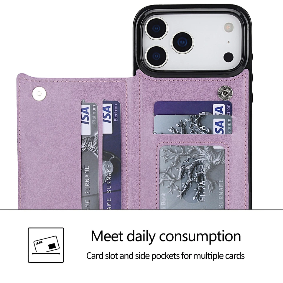 Magnetic Leather Card Wallet Case For iPhone 17 Air 16 15 14 13 Pro Flower Cover - Image 4 of 4