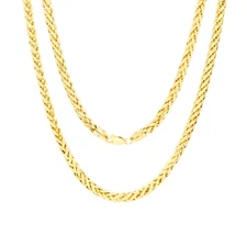 10K Yellow Gold 4mm Palm Wheat Foxtail Franco Round Spiga Chain Necklace 26"