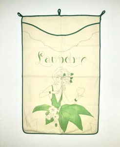 Vintage 1930's Laundry Bag Deco Woman Holds Heart Jade Green Trim Vogart Bucilla