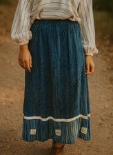 Iguana Vintage Maxi Skirt S Textured Pockets Stripe Trim Blue Boho Prairie