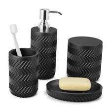 Bathroom Accessory Set, 4PCs Bathroom Sink Accessories Set Matte Black S/4