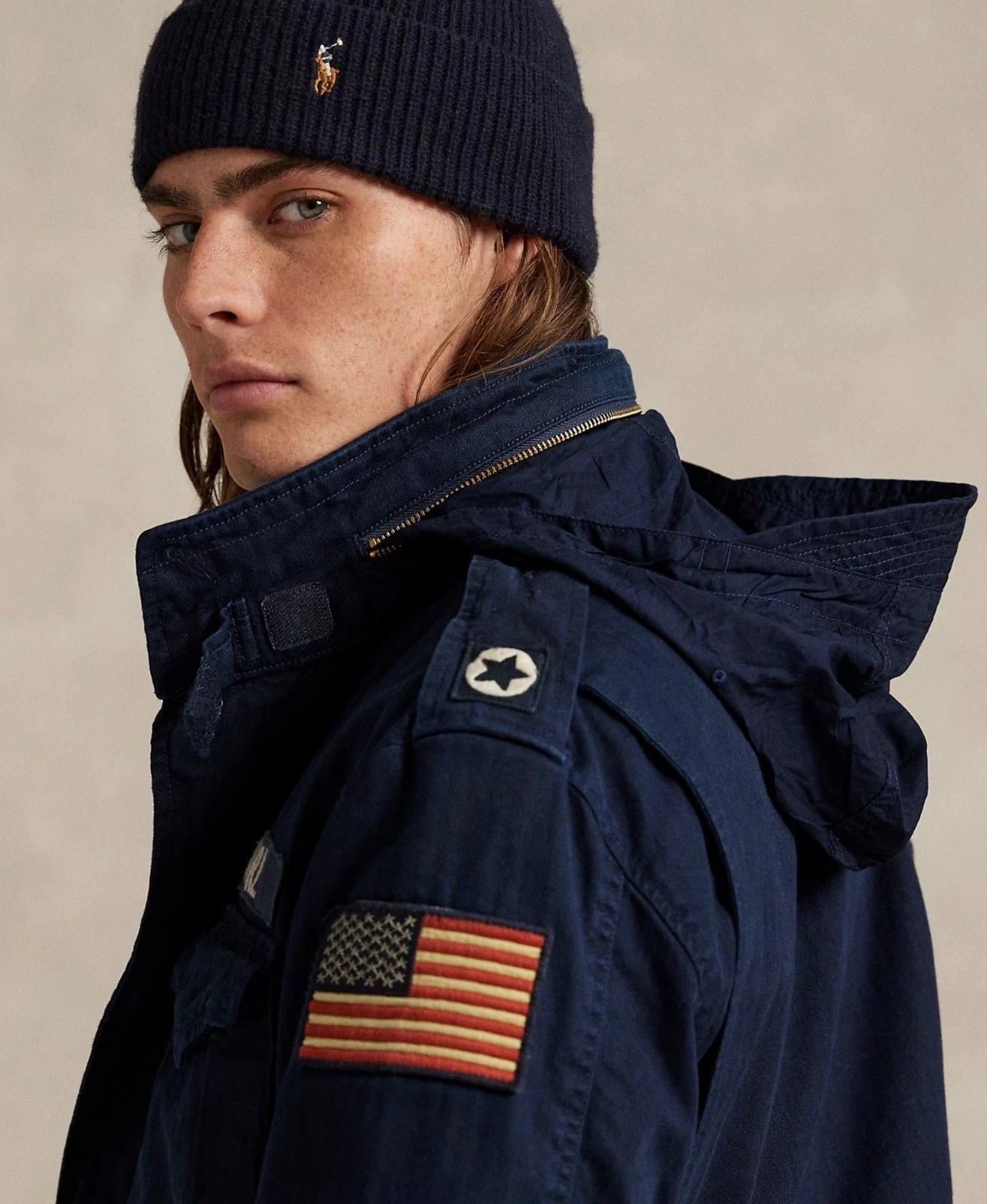 NWT Polo Ralph Lauren Navy Blue Herringbone MILITARY Patch Iconic Field Jacket - product detail image 5