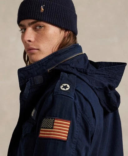 NWT Polo Ralph Lauren Navy Blue Herringbone MILITARY Patch Iconic Field Jacket image 5