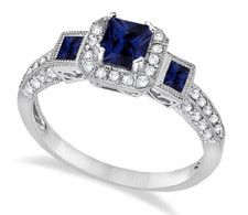 1.36CT Princess Cut Sapphire Round Cut Cubic Zirconia Women's Engagement Ring