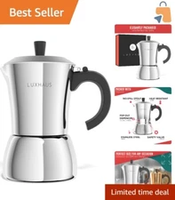 Versatile 9-Cup Espresso Maker - 100% Stainless Steel Moka Pot for All Stoves