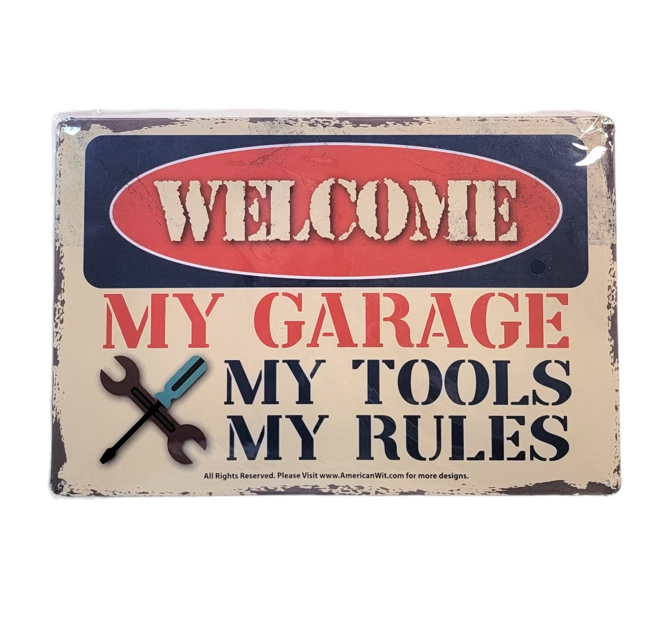 Welcome - My Garage My Tools My Rules - 8" x 12" Metal Tin Funny Bar Sign Wall - Image 4 of 4
