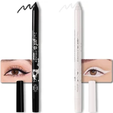 Evpct 2Pcs Black & White Color Gel Glitter Eyeliner Pencils Set for Women Waterl