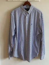 Ralph Lauren Shirt Mens XL Blue White Stripe Classic Fit Career Hong Kong Vtg