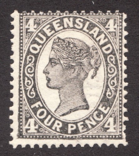 1907-09 Queensland, Australia Sc# 136, Four Pence, QV, Gray Black. MNG Cv$27.50