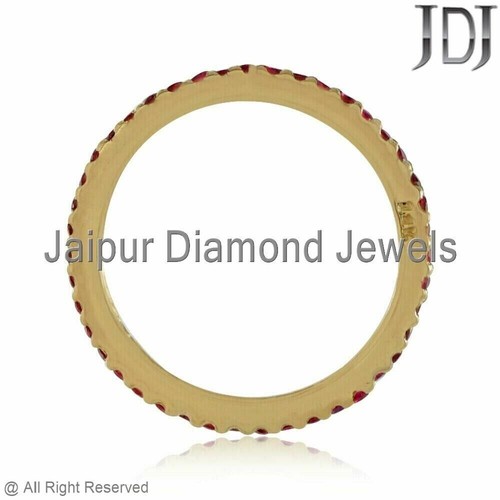 Natural Ruby Gemstone Solid 14k Yellow Gold Stackable Minimalist Band Ring - Picture 3 of 4