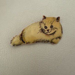 Adorable Fluffy Kitty Cat Lapel Pin! Coated By Thin Plastic