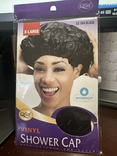 Qfitt Waterproof Shower Cap Vinyl ~ X-Large with Elastic Band ~ Black