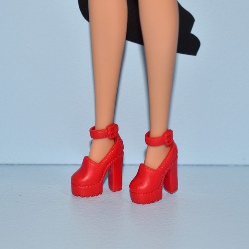 Barbie Closed Toe Red Chunky Platform High Heels Shoes Pumps w/ Ankle Straps