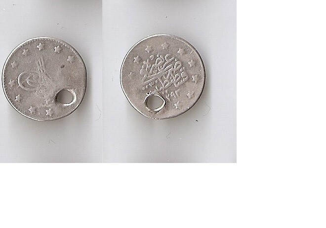 Turkey  kurush AH1293 30 (1904) SULTANATE Abdul Hamid II, holed