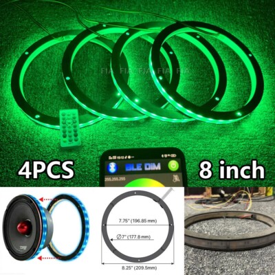 4pcs 8'' RGB LED Speaker Ring Lights Kit For Car Truck Audio SoundBox APP+Remote