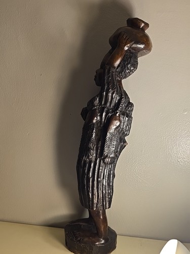 Native African Woman Statue Handcarved Wood Food Water Vessel Head 24 Inches - Picture 11 of 23