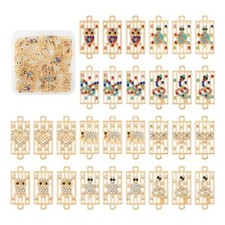 1 Box Alloy Rhinestone Rectangle with Mixed Patterns Connector Charms 26x11mm