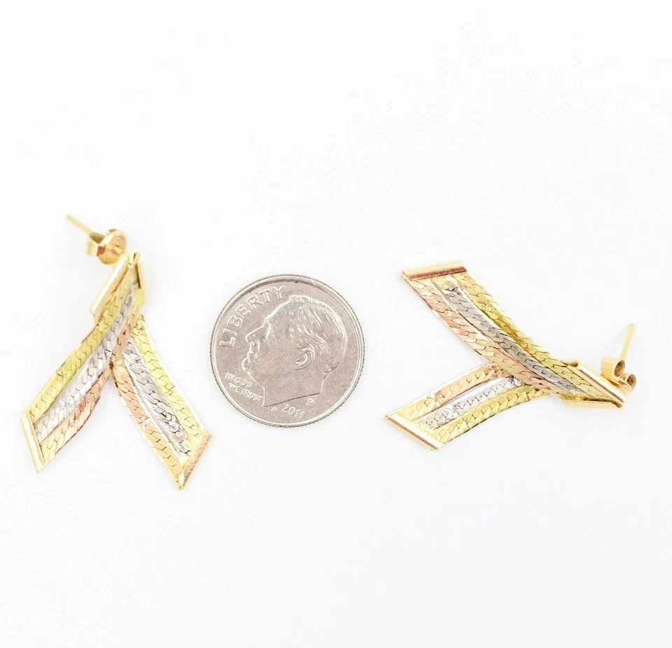 18k Tri/Multi Color Gold Dangle/Drop Ribbon Earrings - Image 4 of 4