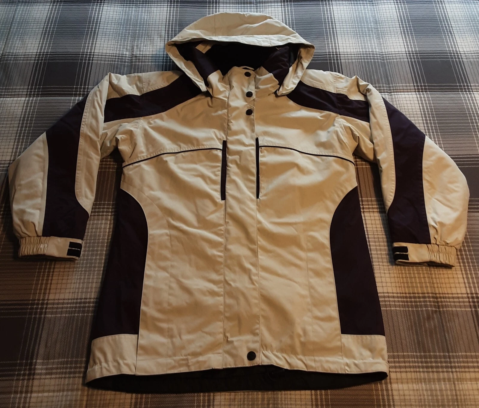 OFF WHITE Giacca invernale orso nero donna tg 6 bianco sporco viola scuro giacca sci con cappuccio