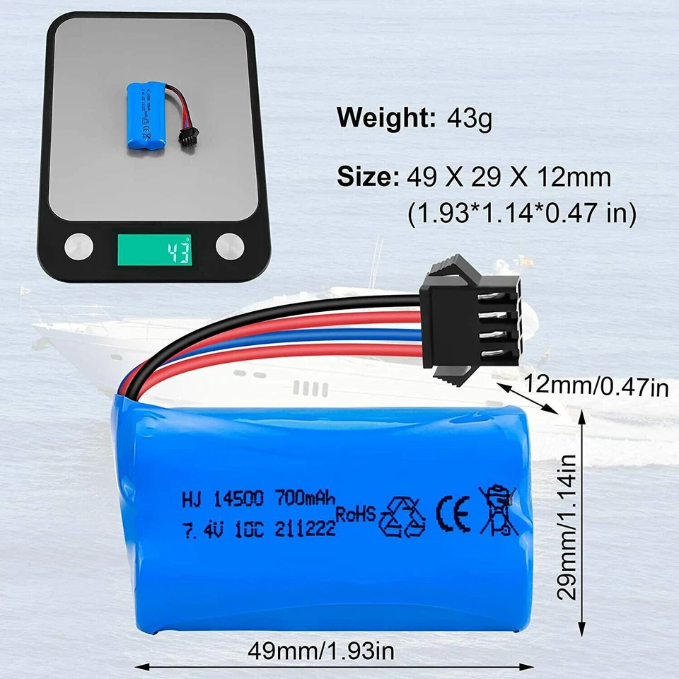 2pcs 7.4V 700mAh Li-ion Battery SM-4P Plug for RC Car Boat Truck w/ USB Charger - Image 2 of 4