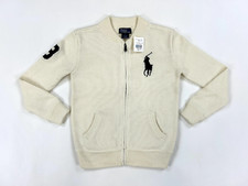  MINOR DEFECT Polo Ralph Lauren Boy's Full Zip Big Pony Sweater - Cream - Sz 7