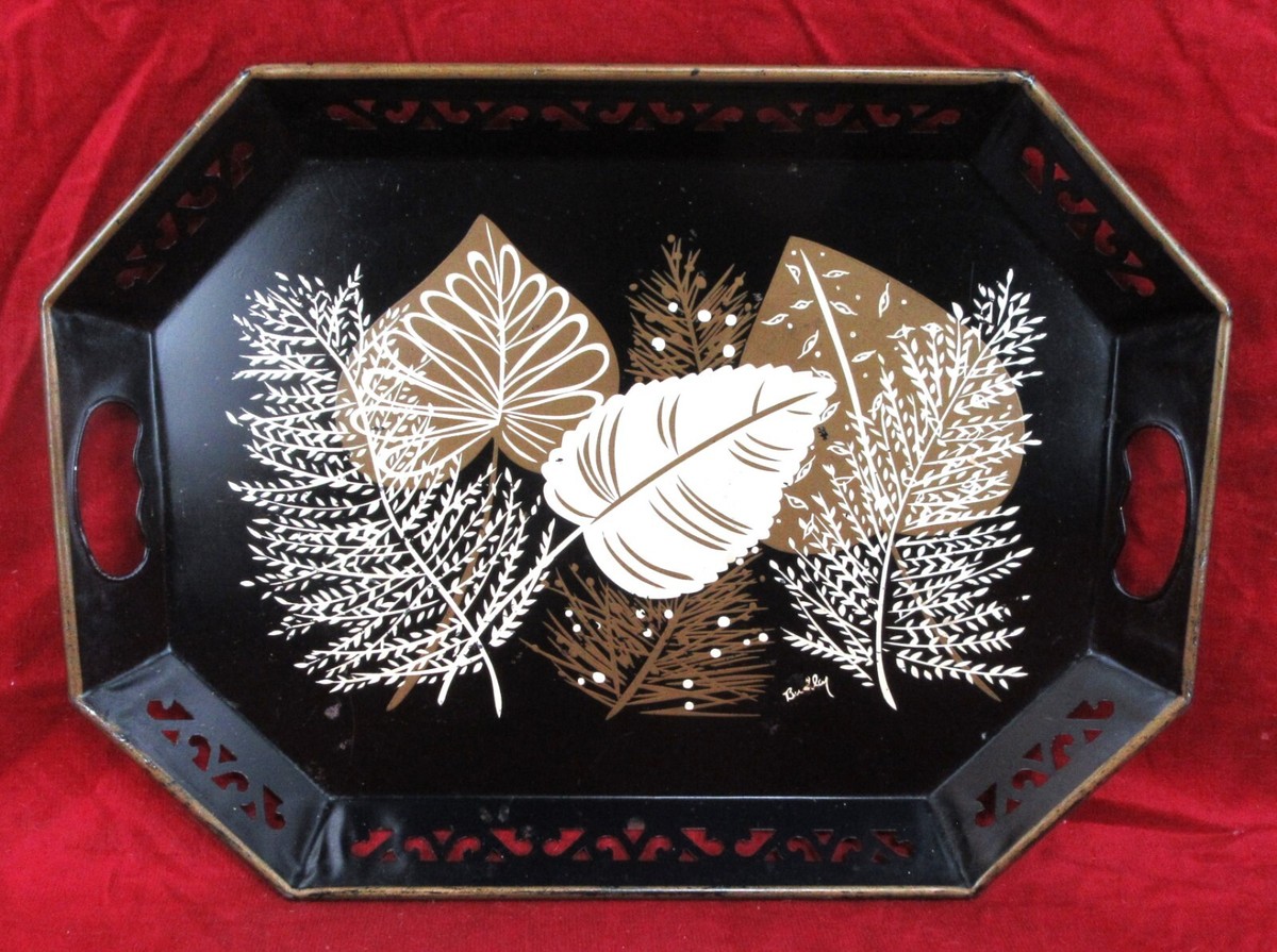 Vintage Pilgrim Art #148 Pierced Metal MCM Toleware Tole Serving