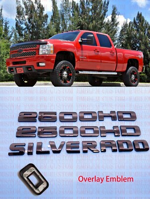 #ad #ad Gloss BLACK 2500HD SILVERADO DOOR Tailgate EMBLEM NAMEPLATE Overlay 2007 2019 $47.89