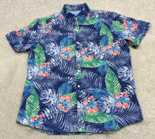 Izod Saltwater Hawaiian Shirt Men's Large Short Sleeve Button Up Blue Floral