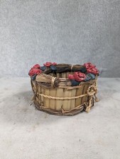 Vintage Cute Small Wicker Basket Handwoven With Flower Roses 3"