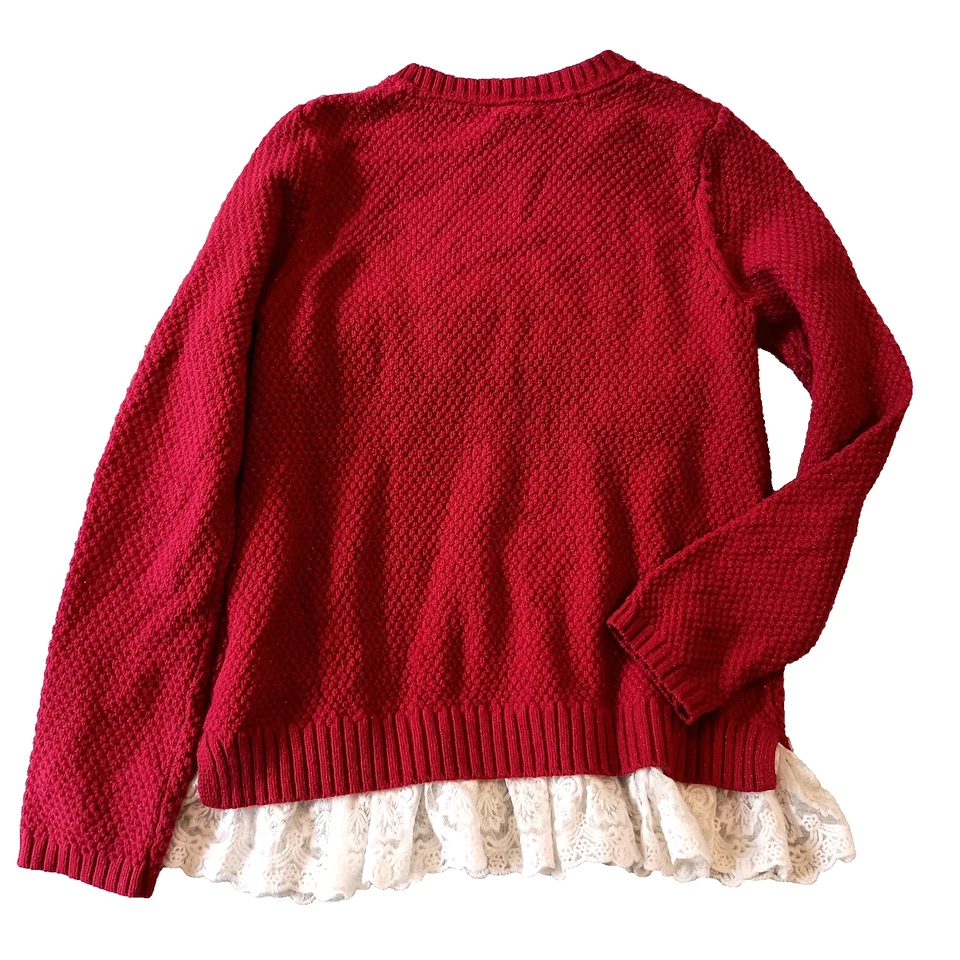 Girls 10/12 Max Studio Kids Holiday Red Cotton Sweater With Lace Bling - Image 2 of 4