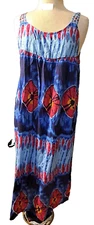 DIVA Maxi Sun Dress Women M Tie Dye Spaghetti Straps Lightweight Tropical Retro
