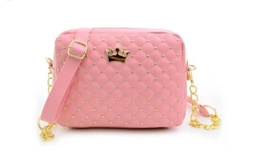 CROWN Womens Small Crossbody Bag Pink and Gold Crown Girls Sweet Handbag Soft