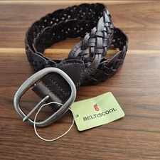 Beltiscool Leather Brown Braided Woven Leather Belt Medium/Large Unisex 41"