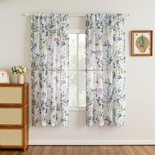 Floral Curtains Yellow Blue 52W x 72L Pack 2