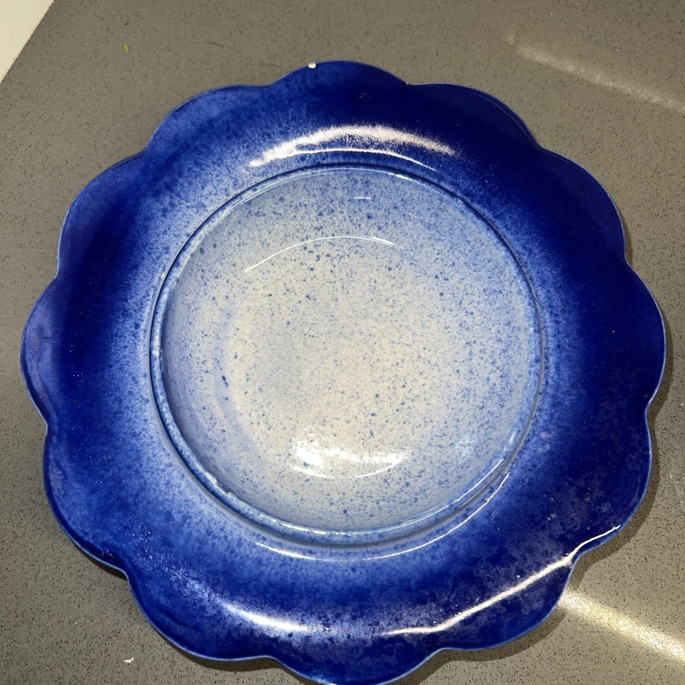 Plato abovedado de mantequilla de queso cubierto esmaltado cerámica gres vintage azul cobalto Foto 2 de 4