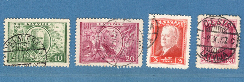1937-38 LATVIA SELECTION OF 4 STAMPS USED PRESIDENT KARLIS ULMANIS 1757