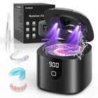 45kHz Ultrasonic Retainer Denture Cleaner 200ML 4 Modes UV Digital Timer Black