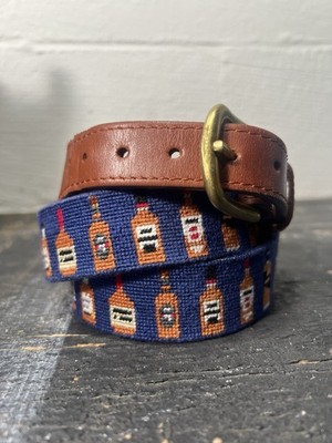 Smathers & Branson WHISKEY BOURBON bottles belt sz 38 needlepoint leather Golf