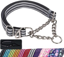 Martingale Dog Collar Reflective Nylon Steel Chain Padded Adjustable Training