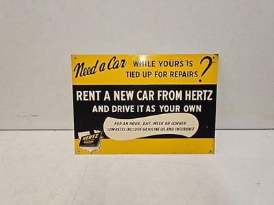 Vintage 1953 Hertz Rent-A-Car System Advertising US Map Single Sided Metal Sign