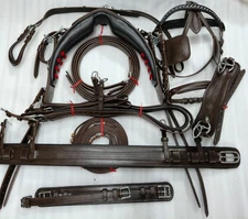 Leather Driving Harness Bridle Complete SetFor Horse All Size Free Shipping