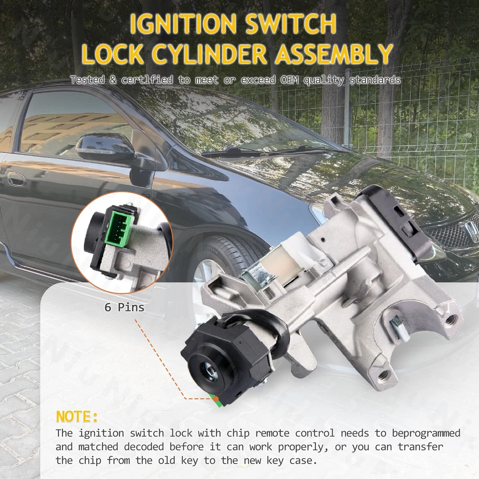 Cilindro de bloqueo de interruptor de encendido apto para Honda Civic 2003-2005 sin módulo inmovilizador Foto 3 de 4