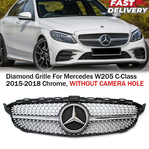 Chrome Front Grill w/Star For Mercedes Benz W205 C250 C300 C350 2015-2018 Grille