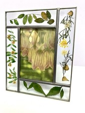 Carr Pressed Flower Leaded Glass Vintage Picture Frame Botanical Photo 3.5 x 5